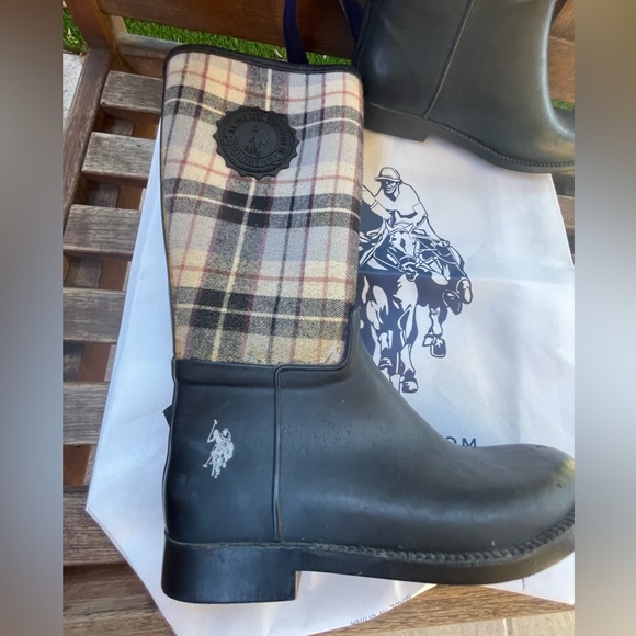 RL US Polo Association 2 Lillian Tall Rain Boots Plaid Upper Leg Print 8M - Picture 16 of 16
